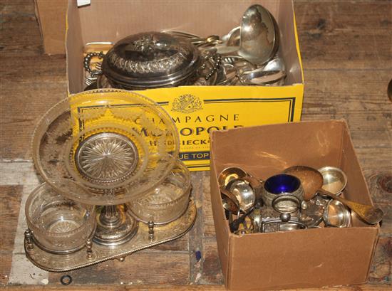 Collection of silver plated ware, a dish and biscuit box etc